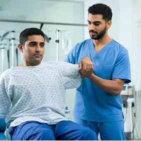 a nurse helping patient